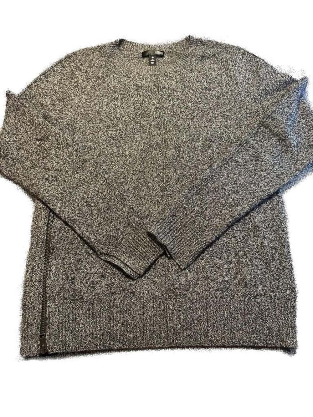 AQUA 100% Cashmere Women's Side Zip Marled Crewneck Sweater Luxury Old Money